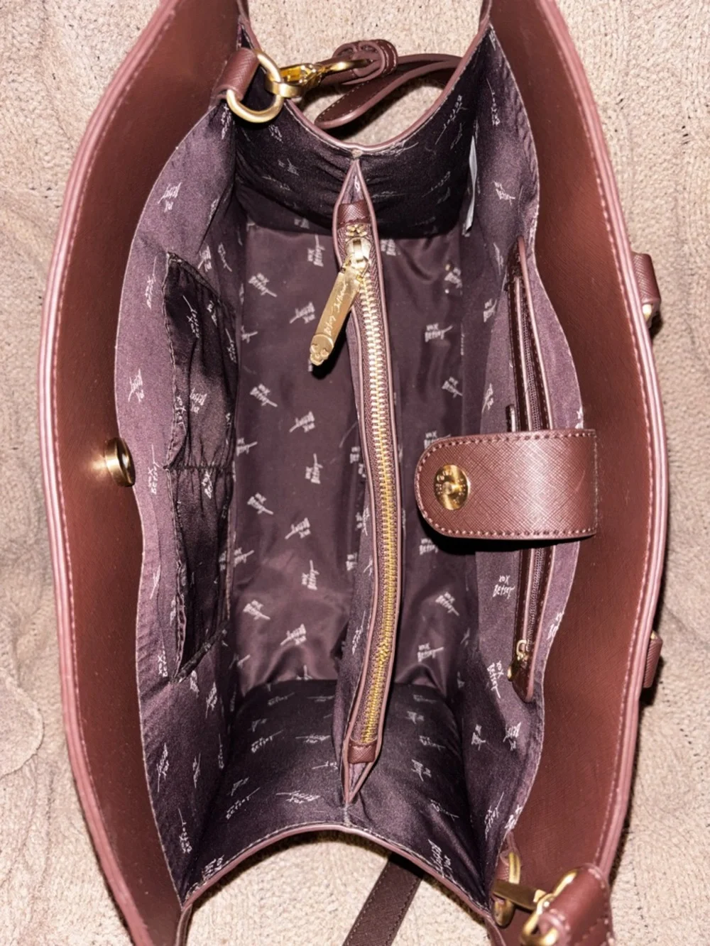 Betsey Johnson Brown Skull & Floral Embossed Tote Bag - Gold Skull Studs - Picture 5 of 11